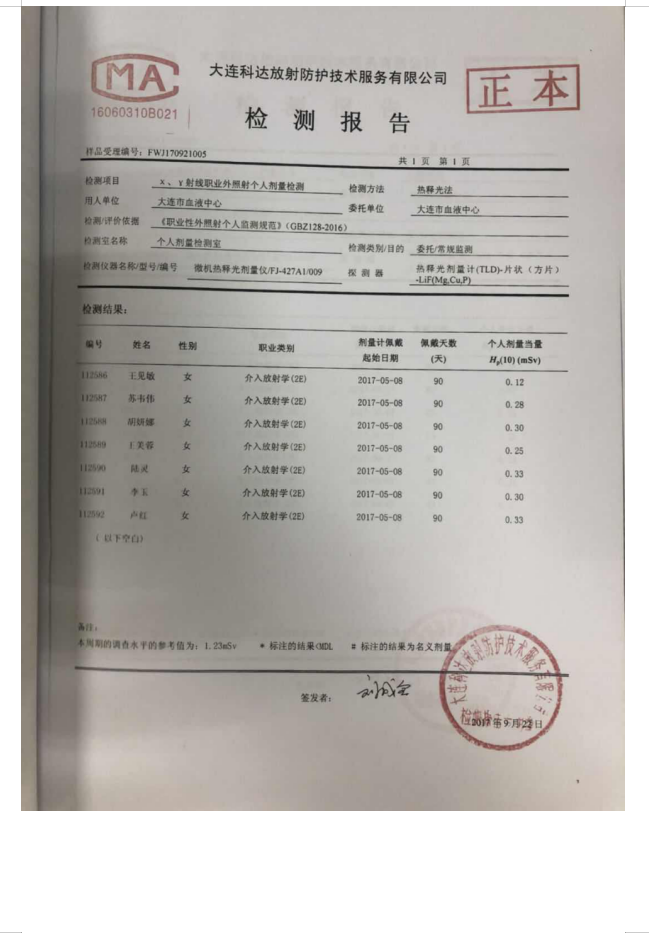 大连市红十字血液中心 137Cs血液辐照装置项目验收情况公示