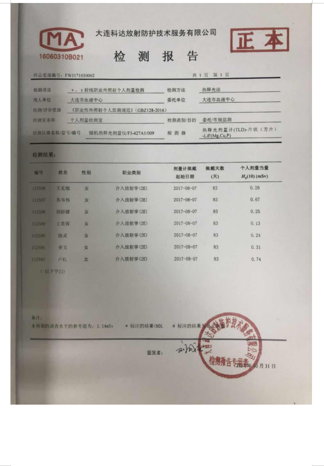 大连市红十字血液中心 137Cs血液辐照装置项目验收情况公示