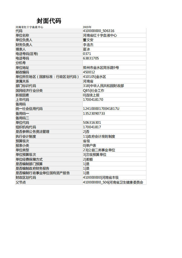 2023 年度 河南省红十字血液中心决算公开