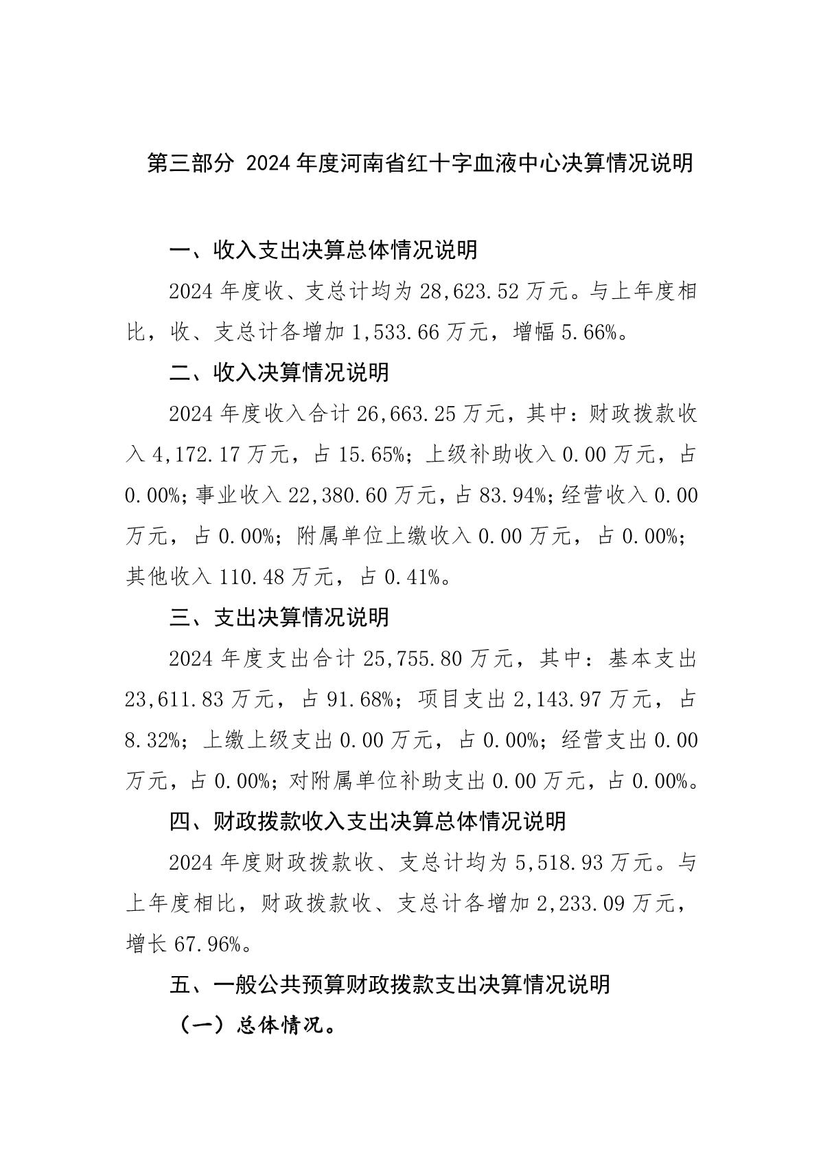 2024 年度河南省红十字血液中心决算公开