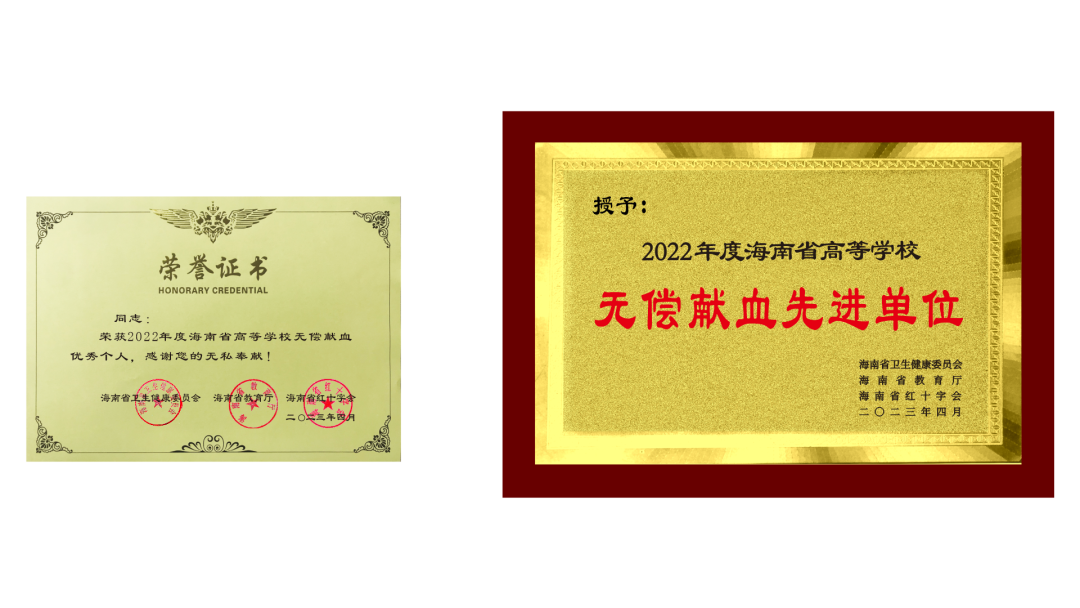 海南省卫生健康委员会、海南省教育厅、海南省红十字会联合表彰2022年度海南省高等学校无偿献血先进单位及优秀个人